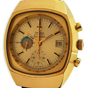 Omega 42mm Jedi TV Case Automatic 1040 Chronograph Gold Tone Watch